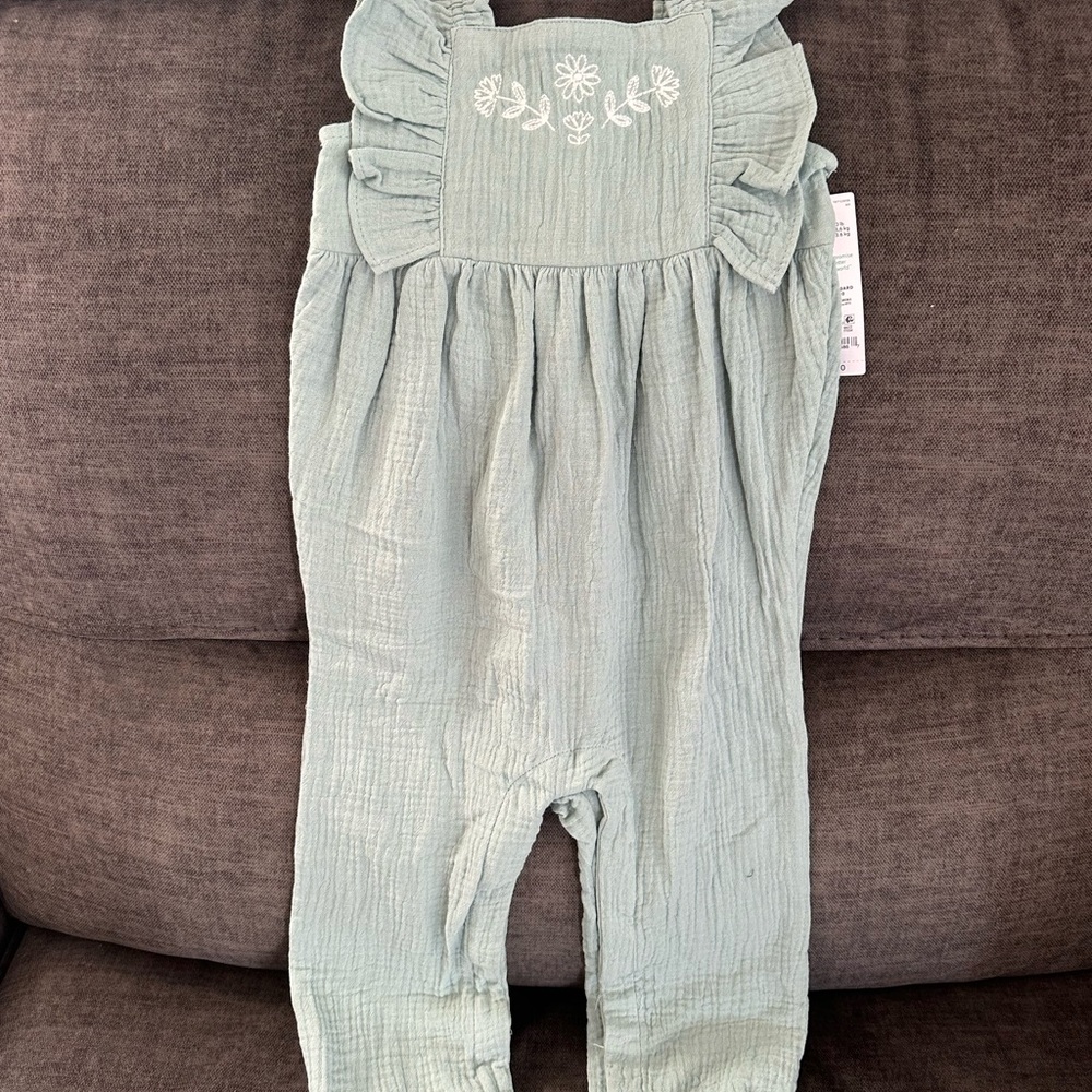 Carters Kids Ruffled Green Overalls